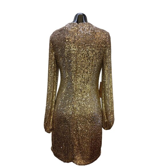 Sequin Gold Long Sleeve Dress By BHLDN  8 - Picture 3 of 6